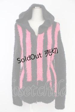 画像1: PUTUMAYO / ストライプボアパーカー  黒Ｘ濃ピンク T-25-11-23-021-PT-TO-SA-ZI