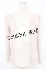 axes femme / シフォンボウタイトップス  ピンクＸ白 T-25-11-23-003-AX-TO-SA-ZI