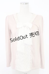 axes femme / シフォンボウタイトップス  ピンクＸ白 T-25-11-23-003-AX-TO-SA-ZI