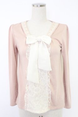 画像1: axes femme / シフォンボウタイトップス  ピンクＸ白 T-25-11-23-003-AX-TO-SA-ZT