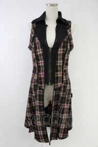 Ozz Croce / チェックZIPロングベスト&ショートジャケットセット  黒ＸアイボリーＸ赤 T-25-11-23-027-OO-JA-SA-ZI