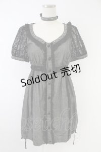 ALGONQUINS / 袖レース切替ワンピース  グレーＸ黒 T-25-11-23-028-AL-OP-SA-ZI