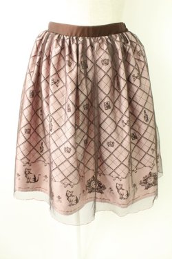 画像1: axes femme POETIQUE / チュール重ねねこ柄スカート  ピンクＸブラウン T-25-11-23-032-AX-SK-SA-ZT