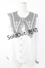 MA*RS / ベルト付きクロス刺繍ブラウス  白Ｘ黒 T-25-11-28-006-EL-BL-SA-ZI