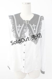 MA*RS / ベルト付きクロス刺繍ブラウス  白Ｘ黒 T-25-11-28-006-EL-BL-SA-ZI