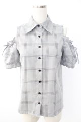 MA*RS / 肩あきチェックブラウス  黒チェック T-25-11-28-007-EL-BL-SA-ZI