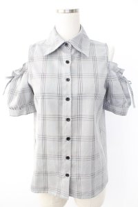 MA*RS / 肩あきチェックブラウス  黒チェック T-25-11-28-007-EL-BL-SA-ZI