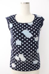 INGEBORG / パイル地カメリアドット半袖トップス  ネイビーＸ白 T-25-11-28-011-LO-TO-SA-ZI
