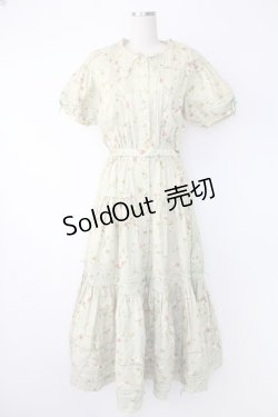 画像1: PINK HOUSE / シロツメクサ柄半袖ワンピース  グリーン T-25-11-28-012-LO-OP-SA-ZI