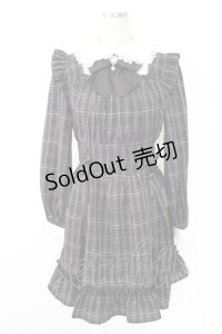 Secret Honey / サイド編み下げチェック長袖ワンピース  黒Ｘ白 T-25-11-28-015-CA-OP-SA-ZI