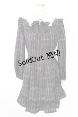 画像1: Secret Honey / サイド編み下げチェック長袖ワンピース  黒Ｘ白 T-25-11-28-015-CA-OP-SA-ZT