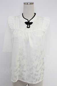 axes femme / オリエンタルチャイナジャカードブラウス  白 T-25-12-03-001-AX-BL-SA-ZI