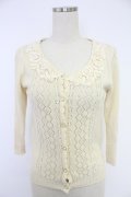 axes femme / モチーフレース襟透かし編みカーデ M キナリ T-25-12-03-007-AX-TO-SA-ZT