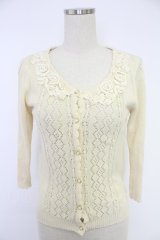 axes femme / モチーフレース襟透かし編みカーデ M キナリ T-25-12-03-007-AX-TO-SA-ZI