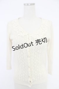 axes femme / モチーフレース襟透かし編みカーデ M キナリ T-25-12-03-007-AX-TO-SA-ZI