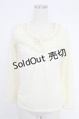 axes femme / レース切替袖ビジュー&パールカットソー M キナリ T-25-12-03-008-AX-TO-SA-ZI