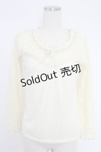 axes femme / レース切替袖ビジュー&パールカットソー M キナリ T-25-12-03-008-AX-TO-SA-ZI