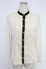 axes femme POETIQUE / レース切り替えブラウス  アイボリーＸ黒 T-25-12-03-010-AX-BL-SA-ZI