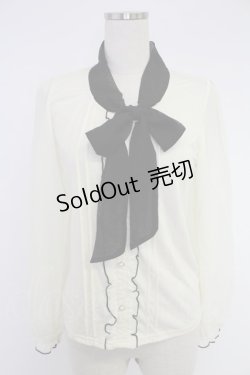 画像1: axes femme / ボータイブラウス風プルオーバー  アイボリーＸ黒 T-25-12-03-002-AX-TO-SA-ZI