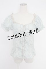 axes femme / 半袖パフスリーブブラウス  グリーン T-25-12-03-011-AX-BL-SA-ZI