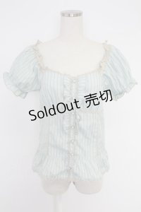 axes femme / 半袖パフスリーブブラウス  グリーン T-25-12-03-011-AX-BL-SA-ZI