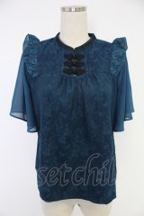 axes femme / ジャカードチャイナブラウス  青 T-25-12-03-017-AX-BL-SA-ZI