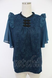 axes femme / ジャカードチャイナブラウス  青 T-25-12-03-017-AX-BL-SA-ZI