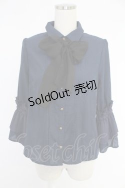 画像1: axes femme POETIQUE / 袖プリーツフリル使いブラウス  ネイビー T-25-12-03-019-AX-BL-SA-ZI