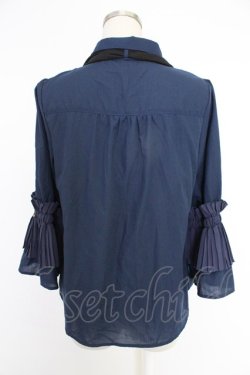 画像2: axes femme POETIQUE / 袖プリーツフリル使いブラウス  ネイビー T-25-12-03-019-AX-BL-SA-ZT