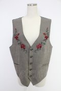 AXES-X / ローズ刺繍ヘリンボーンベスト XL クロ T-25-12-03-020-LO-TO-SA-ZT