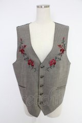 AXES-X / ローズ刺繍ヘリンボーンベスト XL クロ T-25-12-03-020-LO-TO-SA-ZI
