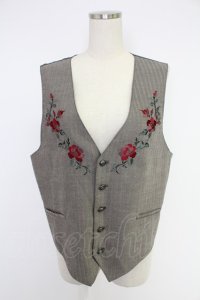 AXES-X / ローズ刺繍ヘリンボーンベスト XL クロ T-25-12-03-020-LO-TO-SA-ZI