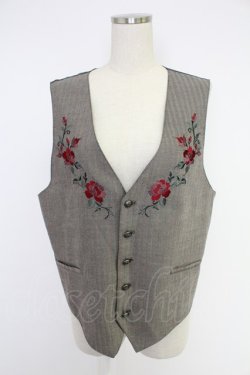 画像1: AXES-X / ローズ刺繍ヘリンボーンベスト XL クロ T-25-12-03-020-LO-TO-SA-ZT
