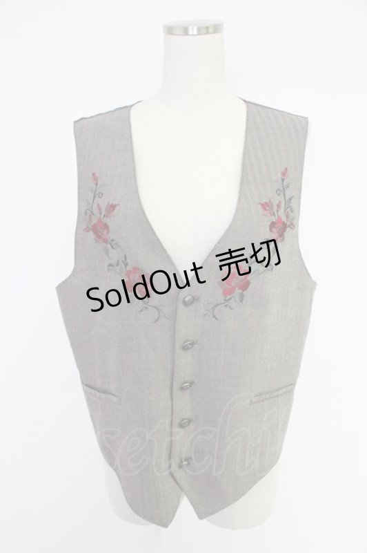 画像1: AXES-X / ローズ刺繍ヘリンボーンベスト XL クロ T-25-12-03-020-LO-TO-SA-ZI (1)