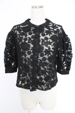 画像1: axes femme purple label / シアー花刺繍カーディガン M ブラック T-25-12-03-021-LO-TO-SA-ZT