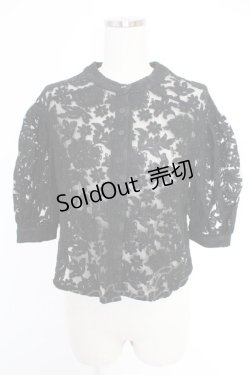 画像1: axes femme purple label / シアー花刺繍カーディガン M ブラック T-25-12-03-021-LO-TO-SA-ZI