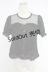 axes femme POETIQUE / ドットチュール&レース切り替え半袖トップス  黒 T-25-12-03-022-AX-TO-SA-ZI