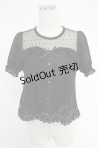 axes femme POETIQUE / ドットチュール&レース切り替え半袖トップス  黒 T-25-12-03-022-AX-TO-SA-ZI
