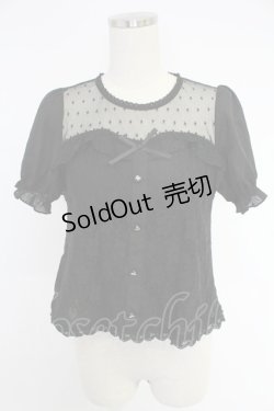 画像1: axes femme POETIQUE / ドットチュール&レース切り替え半袖トップス  黒 T-25-12-03-022-AX-TO-SA-ZI