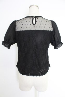 画像2: axes femme POETIQUE / ドットチュール&レース切り替え半袖トップス  黒 T-25-12-03-022-AX-TO-SA-ZT