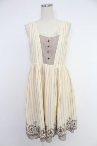 axes femme POETIQUE / アリス刺繍ストライプジャンパースカート  アイボリーＸブラウン T-25-12-03-025-AX-OP-SA-ZI