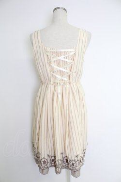 画像2: axes femme POETIQUE / アリス刺繍ストライプジャンパースカート  アイボリーＸブラウン T-25-12-03-025-AX-OP-SA-ZT