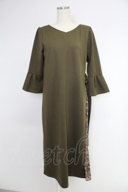 画像1: axes femme / サイドプリーツ七分袖ワンピース  オリーブ T-25-12-03-031-AX-OP-SA-ZT