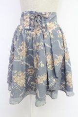 axes femme / 転写風フラワーレーススカート M ブルー T-25-12-03-034-AX-SK-SA-ZI