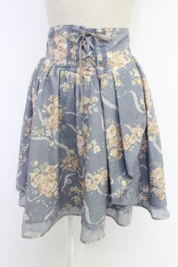 画像1: axes femme / 転写風フラワーレーススカート M ブルー T-25-12-03-034-AX-SK-SA-ZT