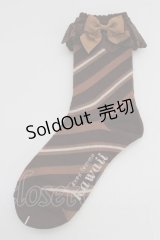 axes femme kawaii / ストライプクルー丈ソックス  ブラウン T-25-12-04-001-AX-ZA-SA-ZT