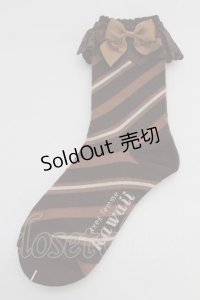 axes femme kawaii / ストライプクルー丈ソックス  ブラウン T-25-12-04-001-AX-ZA-SA-ZT