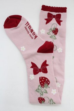 画像1: axes femme kawaii / いちご柄オーバーニー  ピンク T-25-12-04-007-AX-ZA-SA-ZT