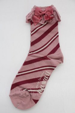 画像1: axes femme kawaii / ストライプクルー丈ソックス  ピンク T-25-12-04-002-AX-ZA-SA-ZT