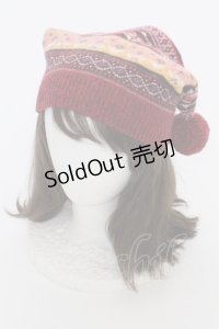 PINK HOUSE / ジャガードニット帽  レッド T-25-12-04-029-LO-ZA-SA-ZT